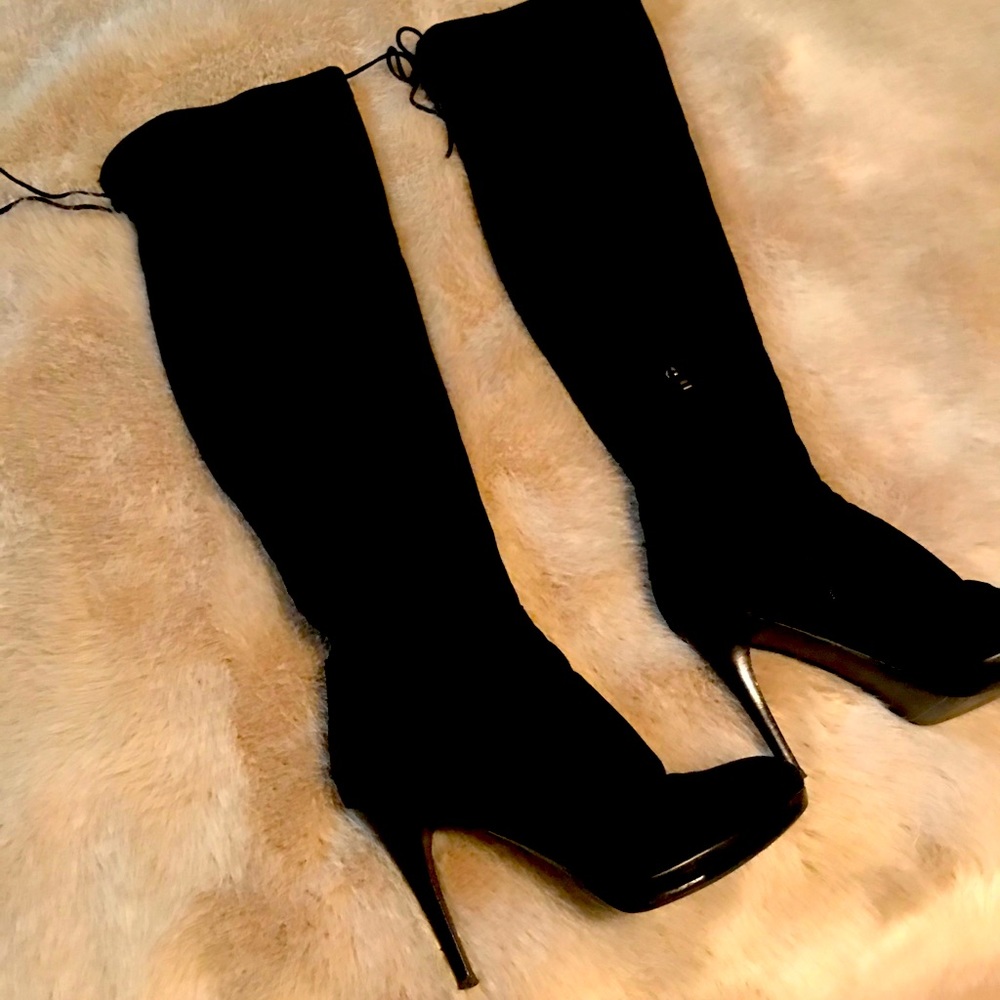 Over the knee black suede leather boots